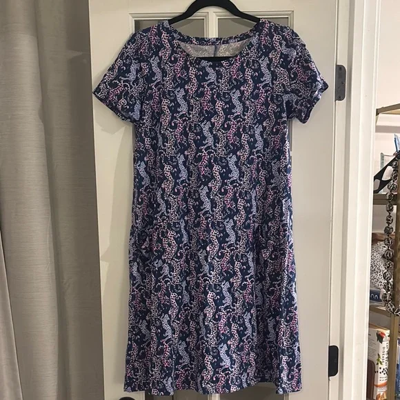 Lilly Pulitzer | Dresses | Lilly Pulitzer Blue And Pink Short Sleeve Leopard  Print Midi Dress | Poshmark
